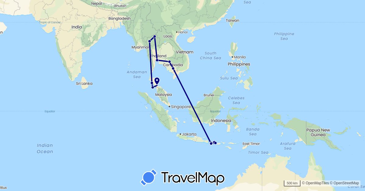TravelMap itinerary: driving in Indonesia, Cambodia, Thailand (Asia)